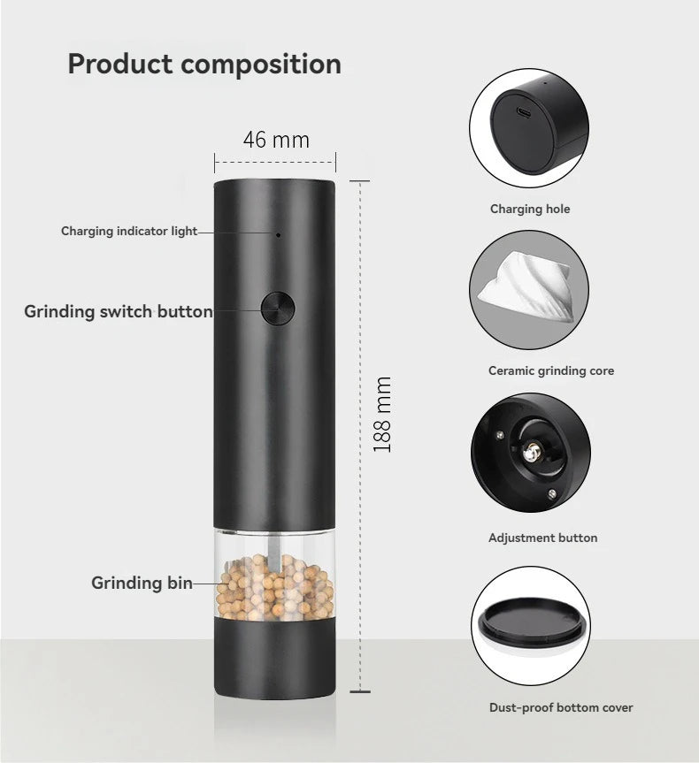 Rylix Electric Salt & Pepper Grinder Set — USB Rechargeable